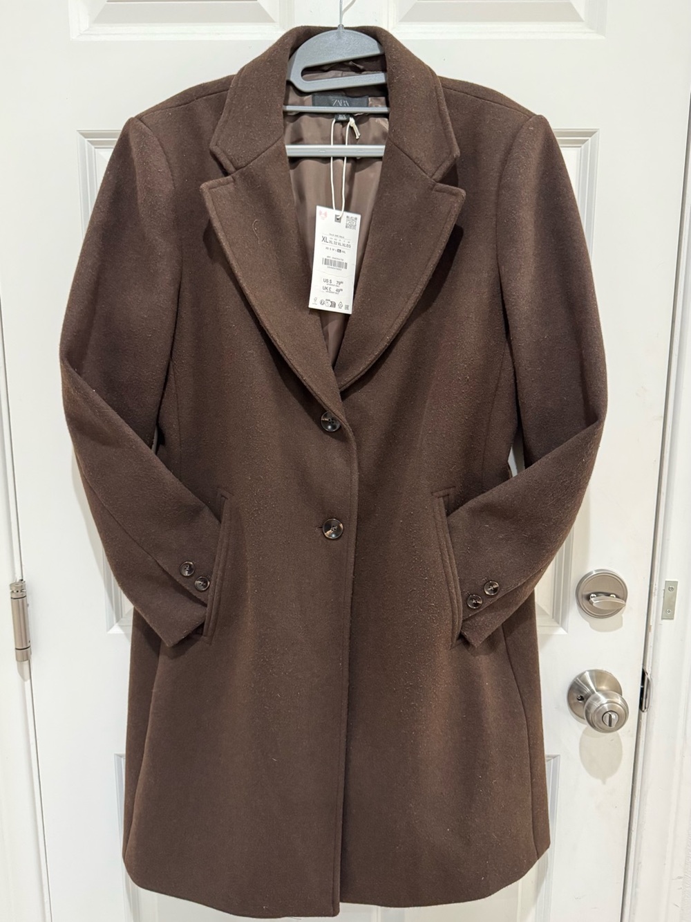 ZARA Classic Women's Brown Pea Coat in Dark Brown size XL